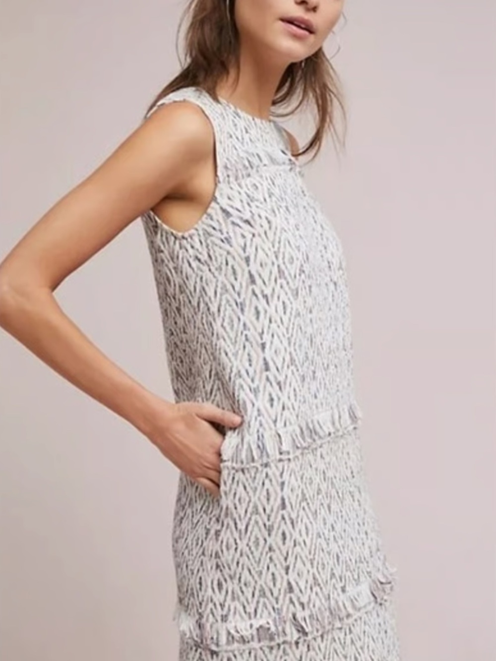 Akemi + Kin Anthropologie Oreley Tweed Fringed Sleeveless Shift Dress